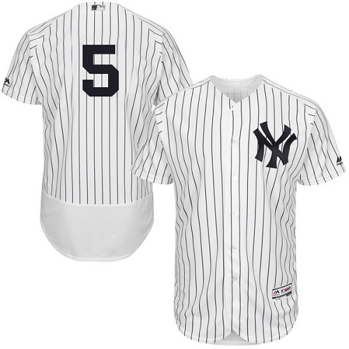 Yankees #5 Joe DiMaggio White Strip Flexbase Authentic Collection Stitched MLB Jersey - Click Image to Close